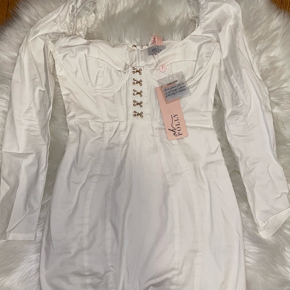 White long sleeve corset style dress